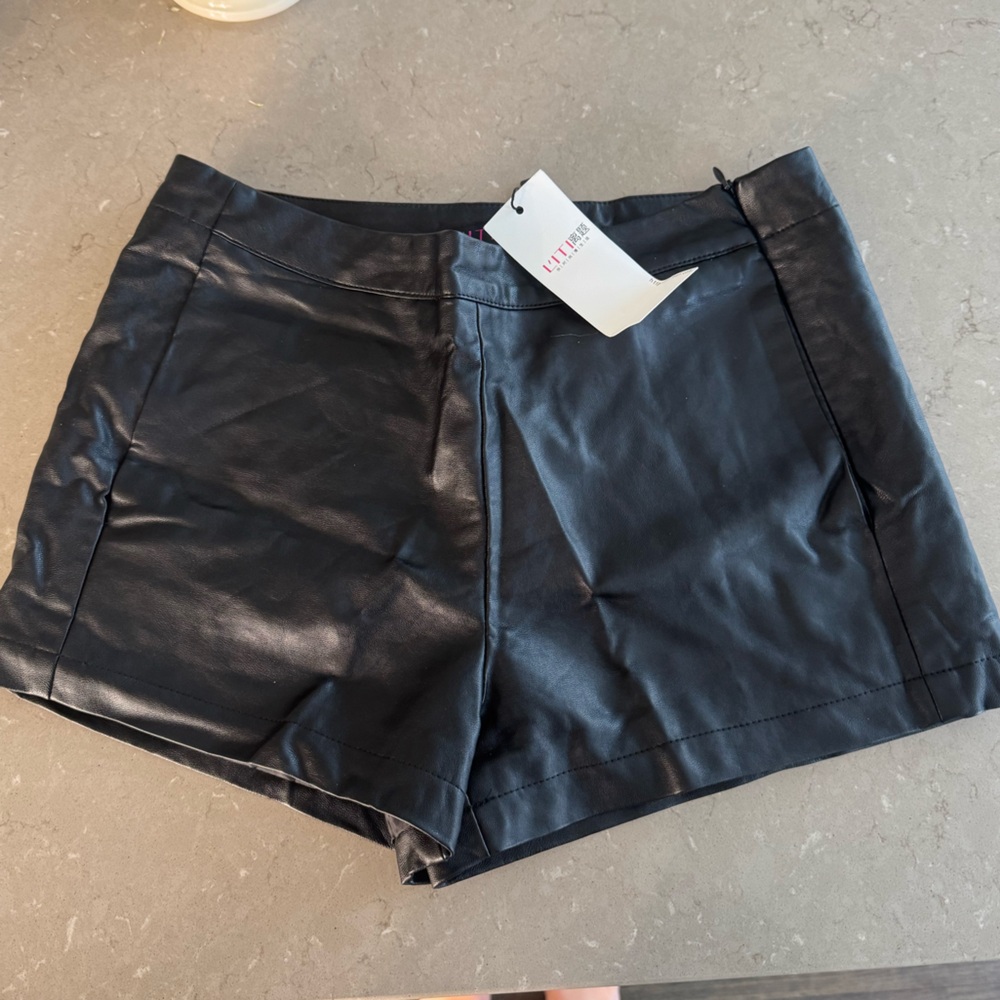 High Waist Black Leatherette Shorts